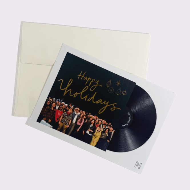Holiday card with soft touch finish and gold foil accents – a sophisticated way to share season’s greetings.