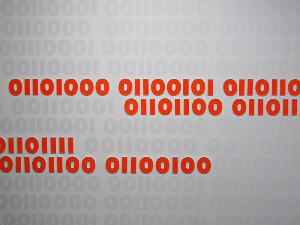large-scale, bold and high quality installation at the Think Research office of binary code