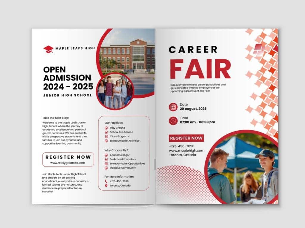 Academic booklets showcasing information on school activities