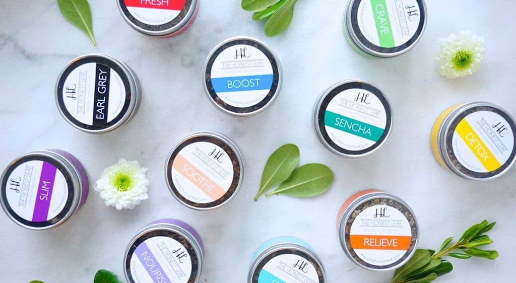 Overhead view of custom tea labels