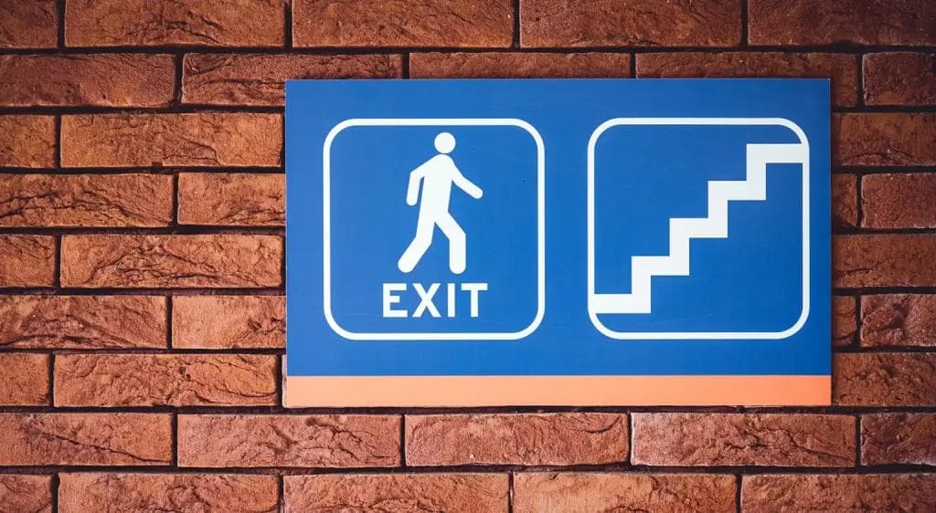 Office sign for staircase. Wayfinding exit sign.