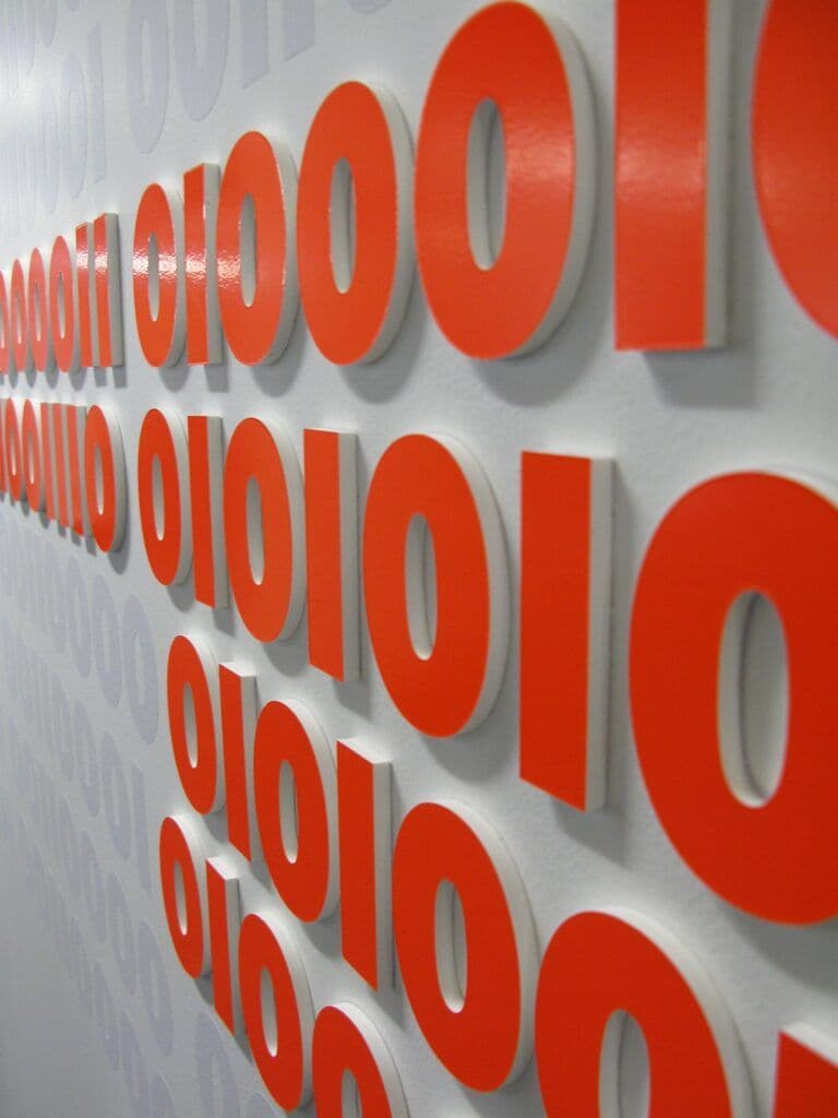 close-up shot of large-scale, bold and high quality installation at the Think Research office