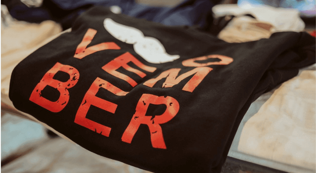 Close-up of Movember hoodie