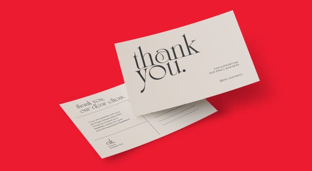 A thank you postcard design that is dedicated to loyal clients from a business owner.