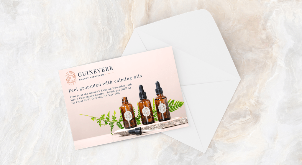 Trade show postcard. Direct mail marketing idea.