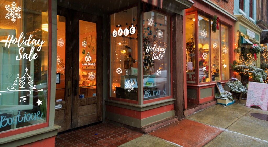 Christmas window decals for retail storefront