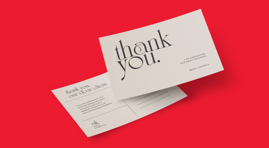 A thank you postcard design that is dedicated to loyal clients from a business owner. 