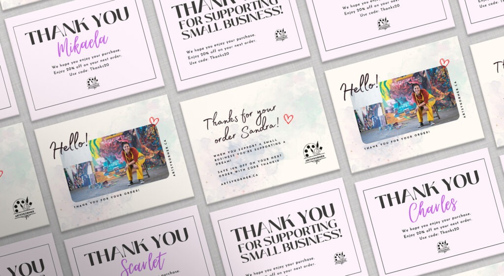 Varied printing - thank you cards personalized with customer's name