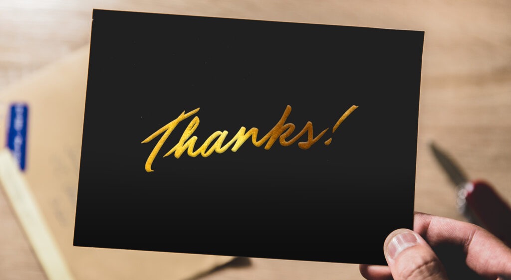 Thank you card with spot UV or gold foil. 